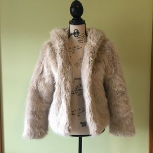 H&M Hooded Faux Fur Coat